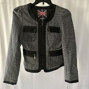 Miss London Houndstooth Blazer Jacket Size‎ M Black White Lined Pockets